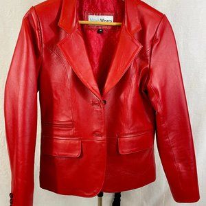 Red Leather Blazer Jacket